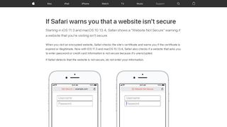 
                            4. If Safari warns you that a website isn't secure - Apple Support