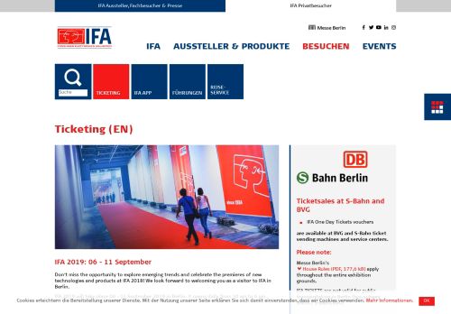 
                            5. IFA Berlin, 06. September bis 11. September 2019 - Ticketing (EN)