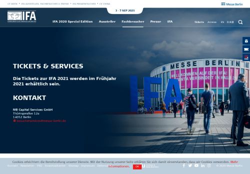 
                            11. IFA Berlin, 06. September bis 11. September 2019 - Ticketing & Services