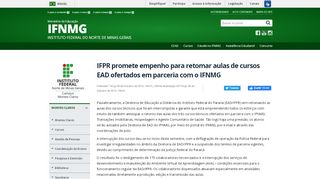 
                            13. IFPR promete empenho para retomar aulas de cursos EAD ... - ifnmg