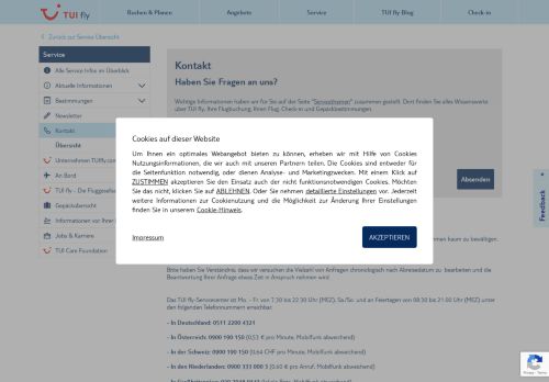 
                            13. Ihr Kontakt zu TUI fly | per E-Mail | per Telefon | per Post