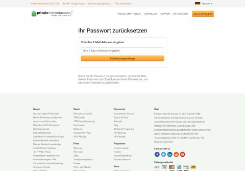 
                            7. Ihr Passwort zurücksetzen | Private Internet Access VPN Service