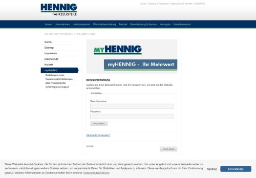 
                            8. Ihre Daten / Login: Hennig Fahrzeugteile