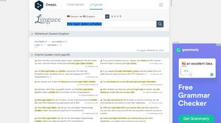 
                            11. ihre Login Daten erhalten - Englisch-Übersetzung – Linguee Wörterbuch