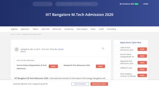 
                            6. IIIT Bangalore M.Tech Admission 2019 - Application Form, Dates ...