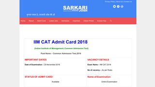 
                            8. IIM CAT Admit Card 2018 - Sarkari Josh