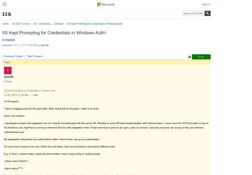 
                            2. IIS Kept Prompting for Credentials in Windows Auth : The Official ...