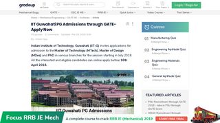 
                            10. IIT Guwahati PG Admissions through GATE- Apply Now - Gradeup