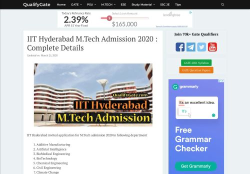 
                            11. IIT Hyderabad M.Tech Admission 2018 : Eligibility and other Detail