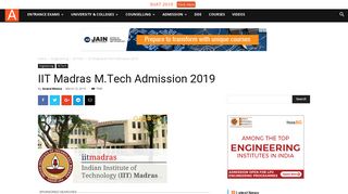 
                            7. IIT Madras M.Tech Admission 2018 | AglaSem Admission
