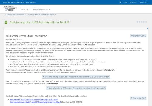 
                            13. ILIAS der JLU Gießen - Aktivierung der ILIAS-Schnittstelle in Stud.IP