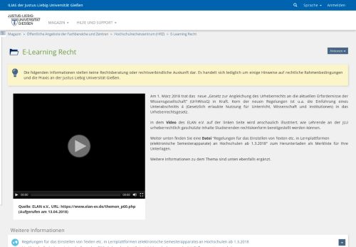 
                            9. ILIAS der JLU Gießen - E-Learning Recht