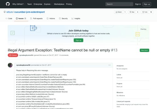
                            6. illegal Argument Exception: TestName cannot be null or empty · Issue ...