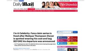 
                            7. I'm A Celeb fans claim it's fixed after Malique is spotted with bag | Daily ...