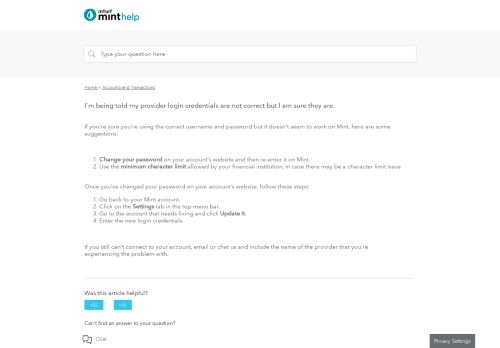 
                            10. I'm being told my provider login credentials are ... - Mint Support Center