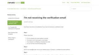 
                            5. I'm not receiving the verification email – Envato Market Help Center