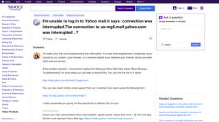
                            7. I'm unable to log in to Yahoo mail.It says: connection was ...