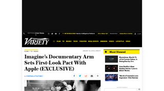 
                            12. Imagine's Documentary Arm Sets First-Look Pact With Apple - Variety