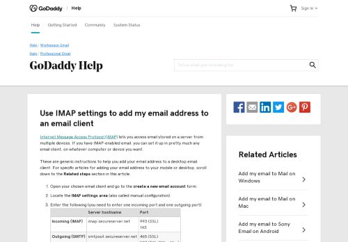 
                            9. IMAP: Set up email | Workspace Email - GoDaddy Help ZA