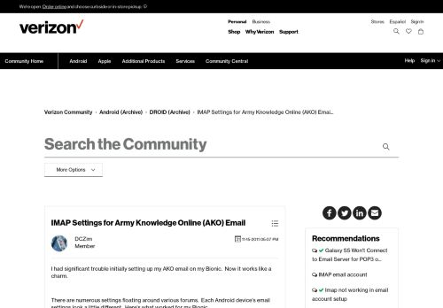 
                            13. IMAP Settings for Army Knowledge Online (AKO) Emai... - Verizon ...