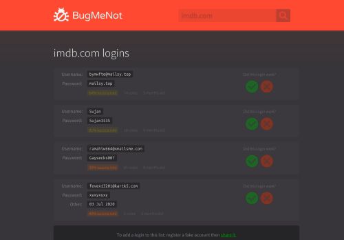 
                            8. imdb.com passwords - BugMeNot