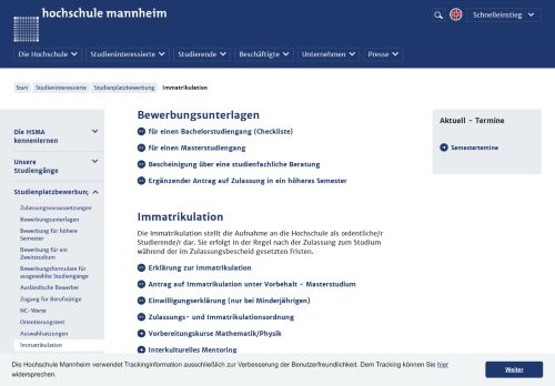 
                            8. Immatrikulation - Hochschule Mannheim