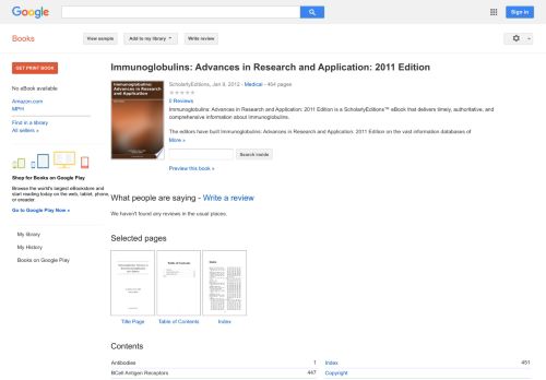 
                            10. Immunoglobulins: Advances in Research and Application: 2011 Edition - Keputusan Buku Google