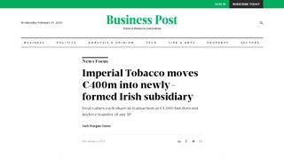 
                            11. Imperial Tobacco moves €400m into newly-formed Irish subsidiary ...