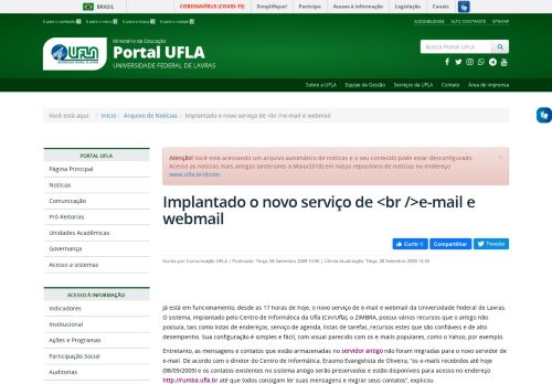 
                            9. Implantado o novo serviço de <br />e-mail e webmail - UFLA ...