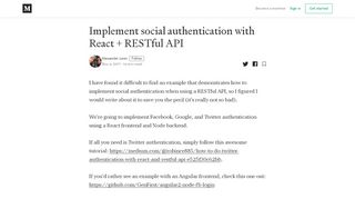
                            10. Implement social authentication with React + RESTful API - Medium
