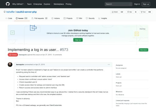
                            3. Implementing a log in as user... · Issue #573 · bshaffer/oauth2-server ...
