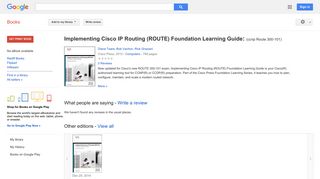 
                            12. Implementing Cisco IP Routing (ROUTE) Foundation Learning Guide: ... - Google बुक के परिणाम