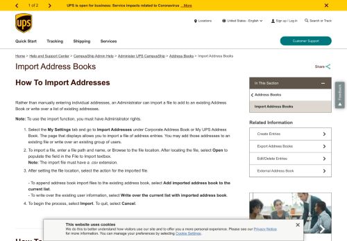 
                            9. Import Address Books: UPS - United States - UPS.com