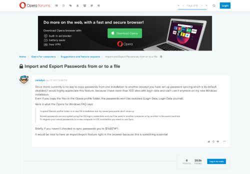 
                            13. Import and Export Passwords from or to a file | Opera forums