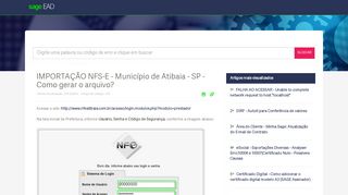 
                            10. IMPORTAÇÃO NFS-E - Município de Atibaia - SP ... - Ajuda Sage EAD