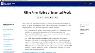 
                            3. Importing Food Products into the United States > Filing Prior Notice