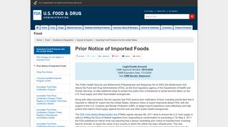 
                            2. Importing Food Products into the United States > Prior Notice of ... - FDA