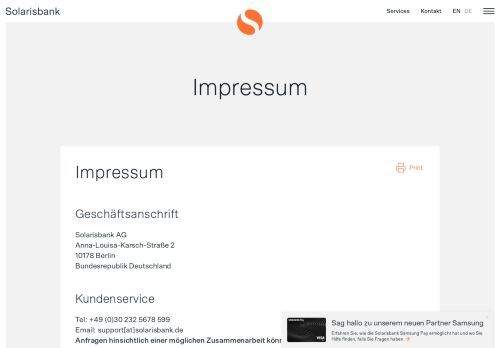 
                            4. Impressum | solarisBank