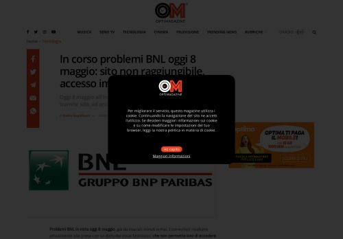 
                            5. In corso problemi BNL oggi 8 maggio: sito non raggiungibile, accesso ...