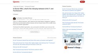 
                            7. In Doctor Who, what's the interplay between U.N.I.T. and Torchwood ...