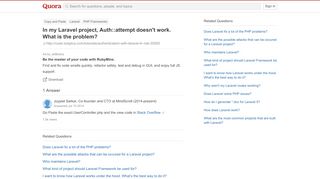 
                            10. In my Laravel project, Auth::attempt doesn't work. What is the ...