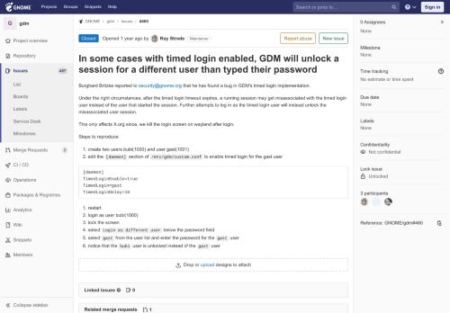 
                            8. In some cases with timed login enabled, GDM will unlock a session for ...