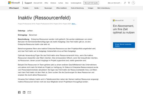 
                            4. Inaktiv (Ressourcenfeld) - Project - Office Support - Office 365