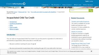 
                            7. Incapacitated Child Tax Credit - Citizens Information