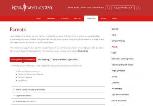 
                            7. Incarnate Word Academy: ParentsWeb