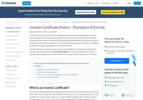 
                            12. Income Certificate Online - Procedure & Format - ClearTax