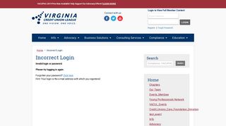 
                            7. Incorrect Login / Home - Virginia Credit Union League