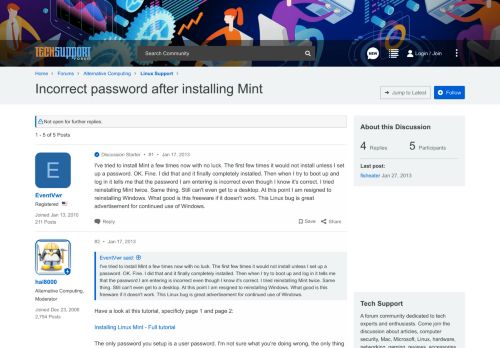 
                            3. Incorrect password after installing Mint - Tech Support Forum