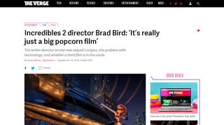 
                            9. Incredibles 2 director Brad Bird: 'It's really just a big popcorn film' - The ...