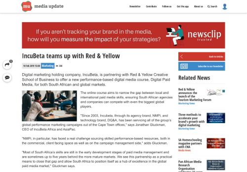 
                            12. IncuBeta teams up with Red & Yellow - Media Update